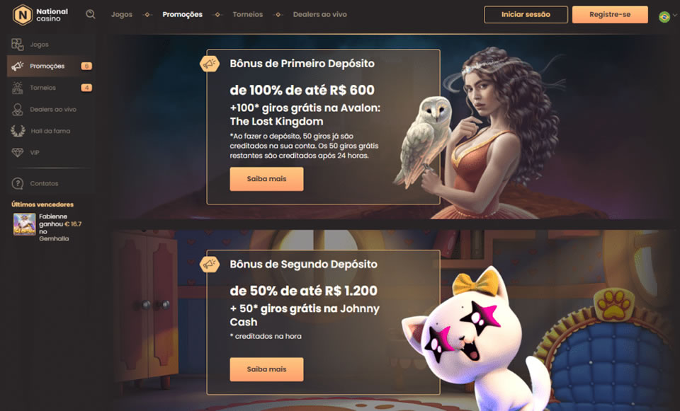 Os jogadores verão o profissionalismo na disposição das categorias de produtos na barra de menu, desde os jogos mais populares até recursos adicionais como: promoções, instruções, downloads de aplicativos.